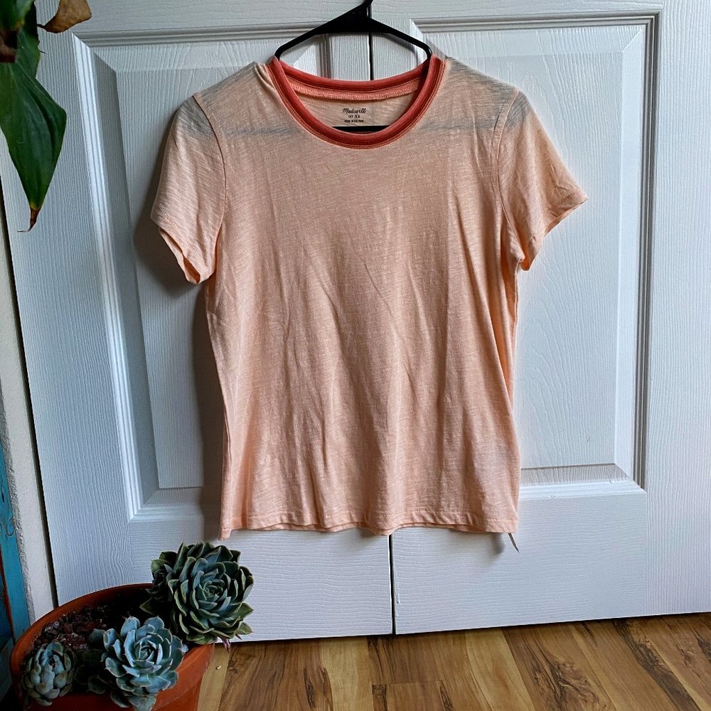 Madewell Whisper Cotton Ringer Tee in Lucid Pink (XS)